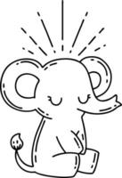 traditional black line work tattoo style cute elephant vector
