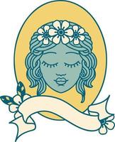 tattoo with banner of a maiden with eyes closed vector