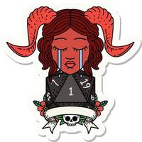 crying tiefling face with natural one d20 sticker vector