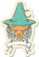 crying elf mage character face wiht banner illustration vector