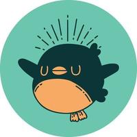 icon of tattoo style flapping robin vector