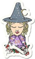 elf mage character with natural twenty dice roll grunge sticker vector