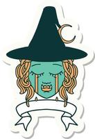 crying half orc witch character face sticker vector