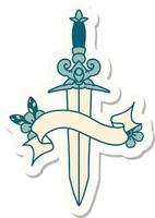 tattoo sticker with banner of dagger vector