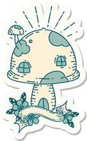 sticker of tattoo style toadstool house vector