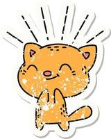 grunge sticker of tattoo style happy cat vector