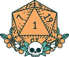 natural one dice roll with floral elements illustration vector
