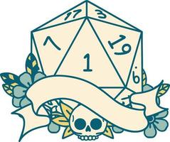 natural one d20 dice roll illustration vector