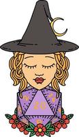 human witch with natural twenty dice roll illustration vector