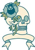 tattoo with banner of a skull and rose vector