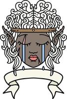 crying elf barbarian character face with banner illustration vector