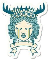 crying human druid with banner sticker vector