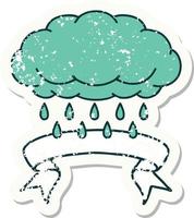 grunge sticker with banner of a cloud raining vector