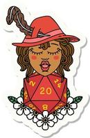 human bard with natural 20 dice roll sticker vector