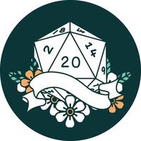 natural twenty D20 dice roll icon vector
