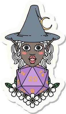 elf mage character with natural twenty dice roll sticker