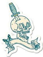 tattoo sticker with banner of a skull and dagger vector