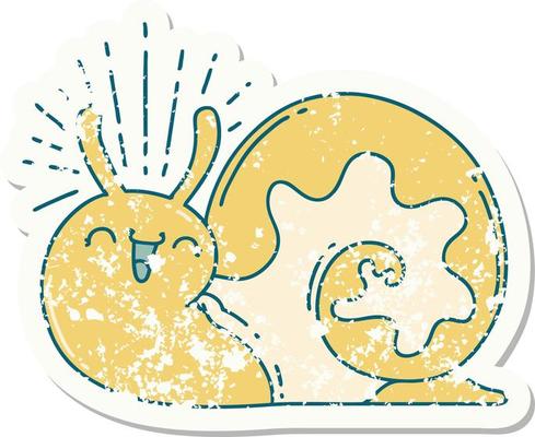 grunge sticker of tattoo style happy snail