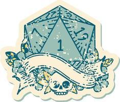 natural one d20 dice roll illustration vector