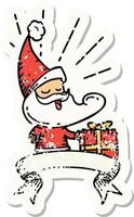 grunge sticker of tattoo style santa claus christmas character vector