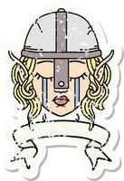 crying elf fighter character face with banner illustration vector