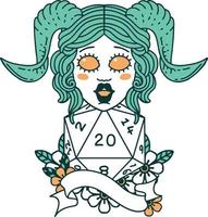 tiefling with natural twenty dice roll illustration vector