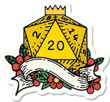 natural twenty D20 dice roll sticker vector