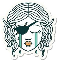 crying elf rogue character face sticker vector