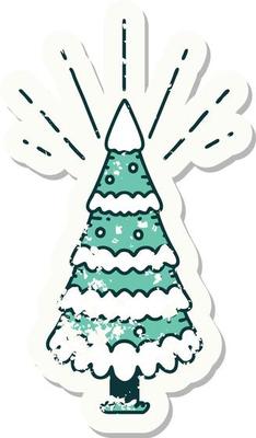 grunge sticker of tattoo style snow covered pine tree