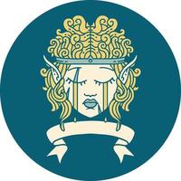 crying elf barbarian character face with banner illustration vector