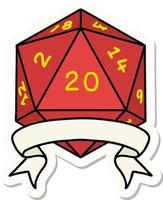 natural 20 critical hit D20 dice roll sticker vector