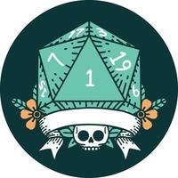 natural one d20 dice roll icon vector