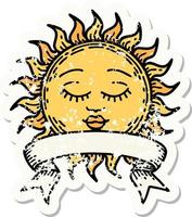 grunge sticker with banner of a sun vector