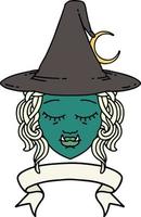 half orc witch character face with banner illustration vector