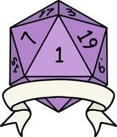 natural one d20 dice roll illustration vector