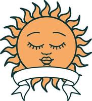 tattoo with banner of a sun with face vector