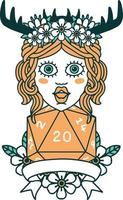 human druid with natural 20 dice roll illustration vector