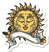 tattoo sticker with banner of a sun vector