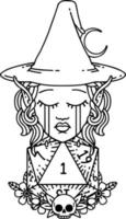 crying elf witch with natural one D20 roll illustration vector