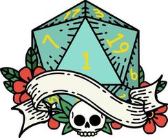 natural one d20 dice roll illustration vector