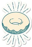 sticker of tattoo style iced donut vector