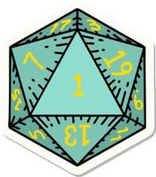 natural 1 D20 dice roll sticker vector