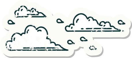 grunge sticker of tattoo style floating clouds vector