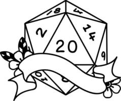 natural twenty D20 dice roll illustration vector