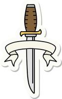 tattoo sticker with banner of a dagger vector