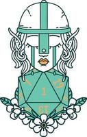 sad elf fighter character with natural one d20 roll illustration vector