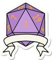 natural one d20 dice roll sticker vector