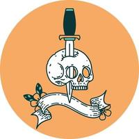 icon with banner of a skull and dagger vector