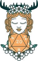 human druid with natural twenty dice roll illustration vector