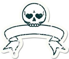 grunge sticker with banner of a skull vector